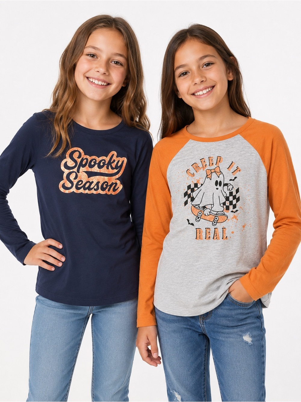 Set of 2 Cute Girls Halloween Fall Long Sleeve Shirts Size 12 Victory Heart